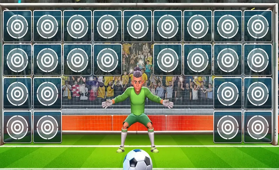 Penalty Champion speelveld – 25 tegels met Saves en Goals in het doel